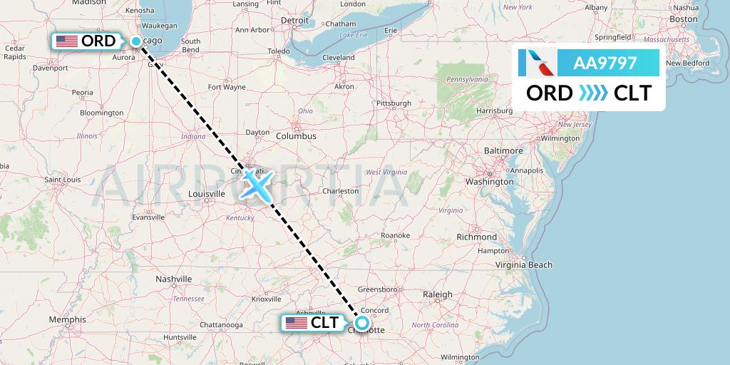 AA9797 American Airlines Flight Map: Chicago to Charlotte