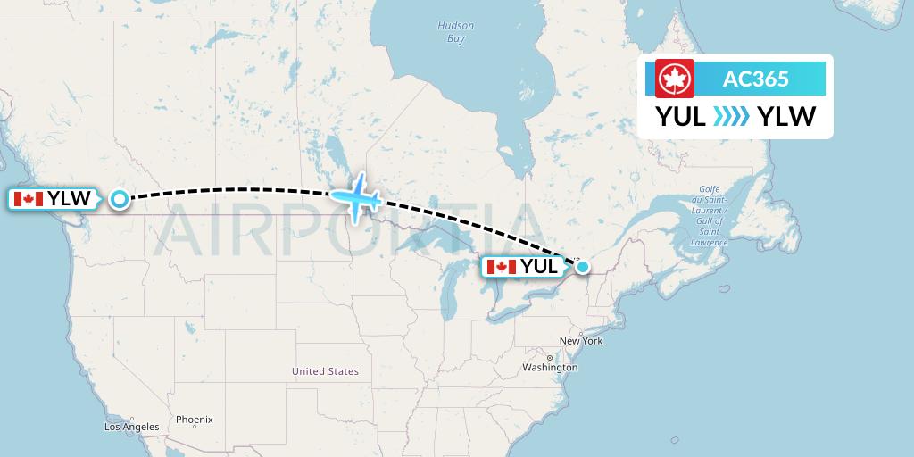 AC365 Air Canada Flight Map: Montreal to Kelowna