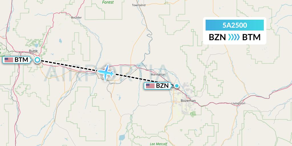 5A2500 Alpine Air Express Flight Map: Bozeman to Butte