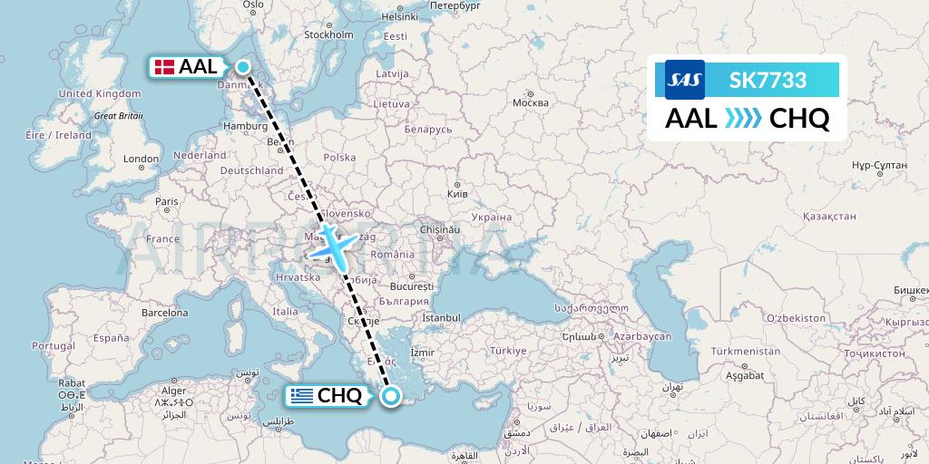 SK7733 SAS Flight Map: Aalborg to Chania