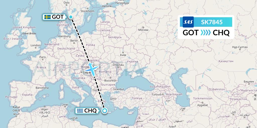 SK7845 SAS Flight Map: Gothenburg to Chania