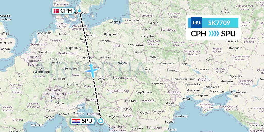 SK7709 SAS Flight Map: Copenhagen to Split