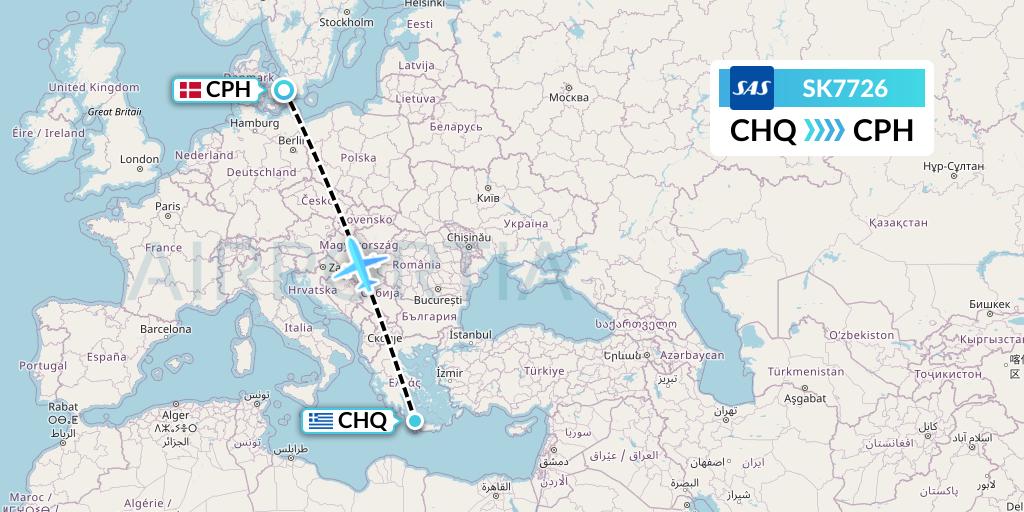 SK7726 SAS Flight Map: Chania to Copenhagen