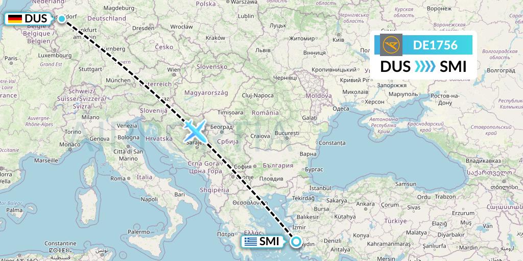 DE1756 Condor Flight Map: Dusseldorf to Samos