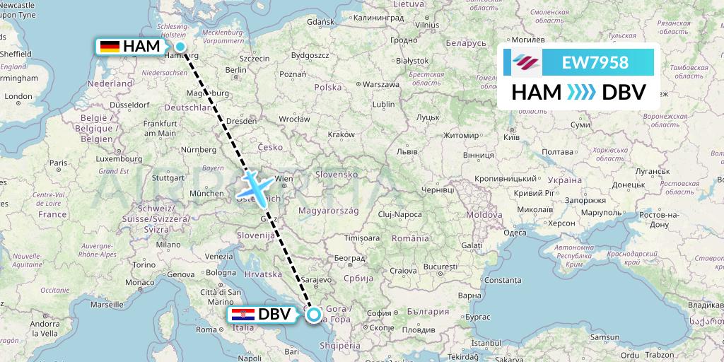 EW7958 Eurowings Flight Map: Hamburg to Dubrovnik