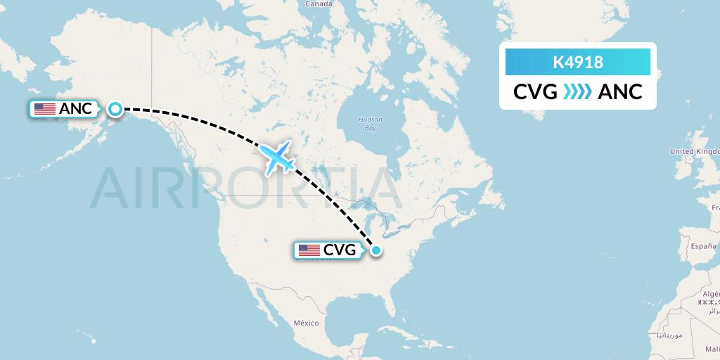 K4918 Kalitta Air Flight Map: Cincinnati to Anchorage