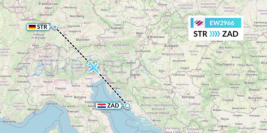 EW2966 Eurowings Flight Map: Stuttgart to Zadar