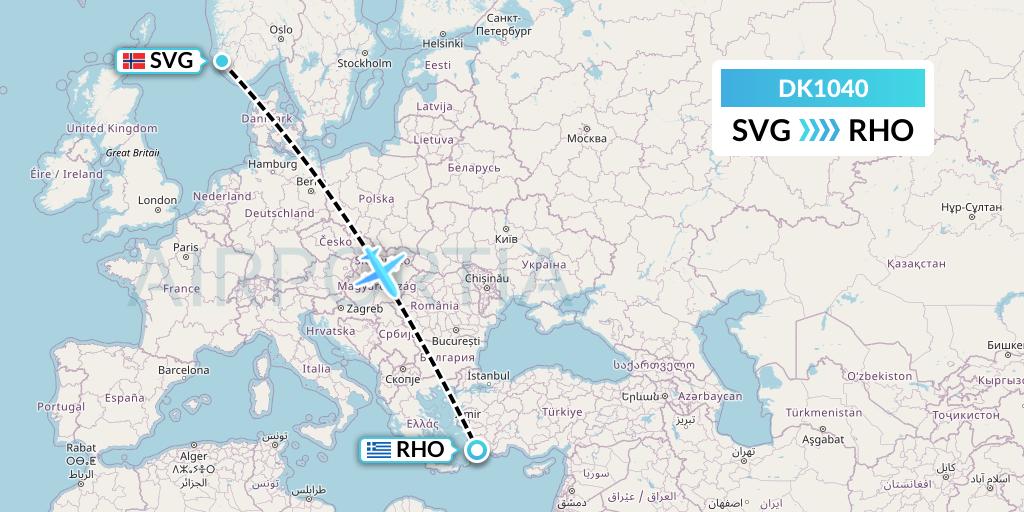 DK1040 Thomas Cook Airlines Scandinavia Flight Map: Stavanger to Rhodes