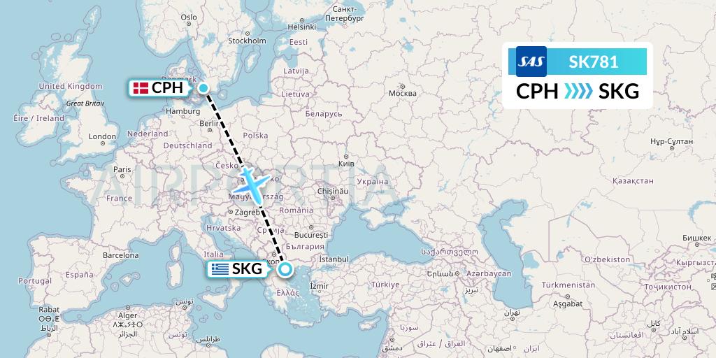 SK781 SAS Flight Map: Copenhagen to Thessaloniki