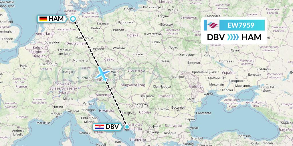 EW7959 Eurowings Flight Map: Dubrovnik to Hamburg