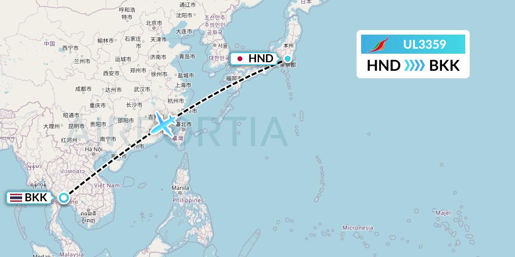 UL3359 SriLankan Airlines Flight Map: Tokyo to Bangkok