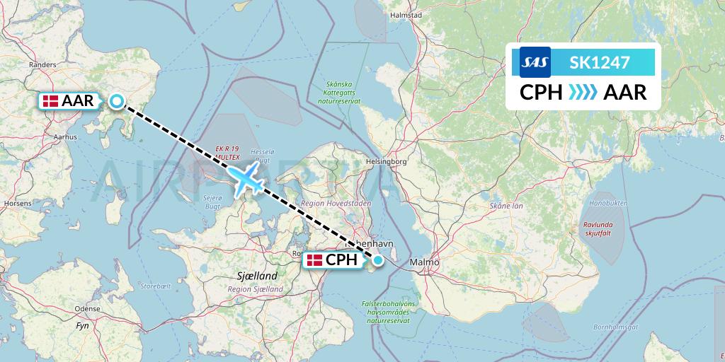 SK1247 SAS Flight Map: Copenhagen to Aarhus