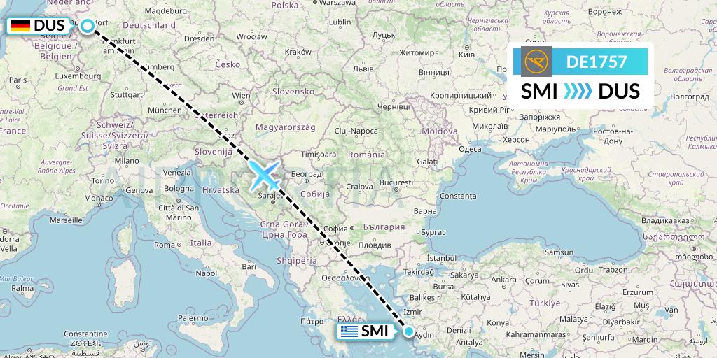 DE1757 Condor Flight Map: Samos to Dusseldorf