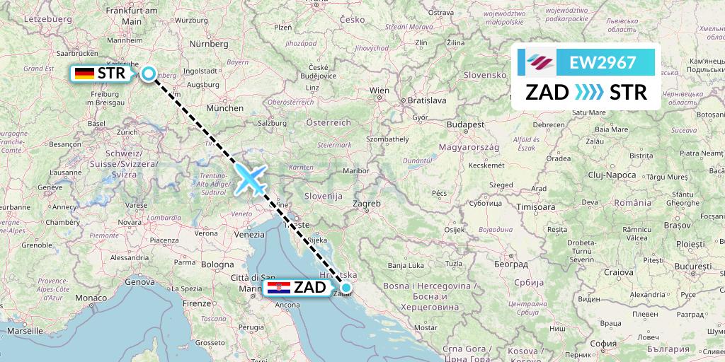 EW2967 Eurowings Flight Map: Zadar to Stuttgart