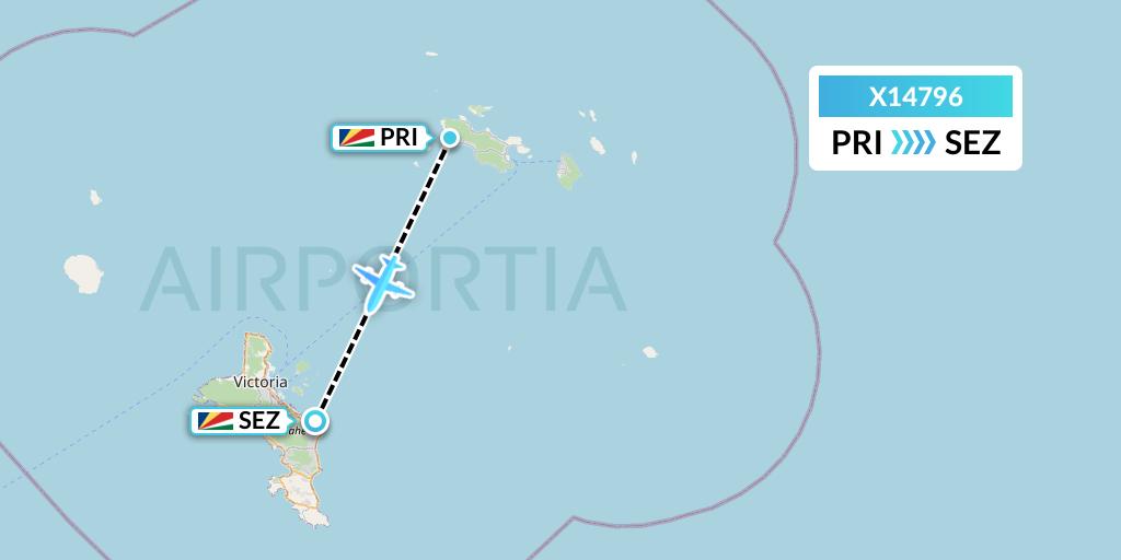 X14796 Nik Airways Flight Map: Praslin Island to Victoria