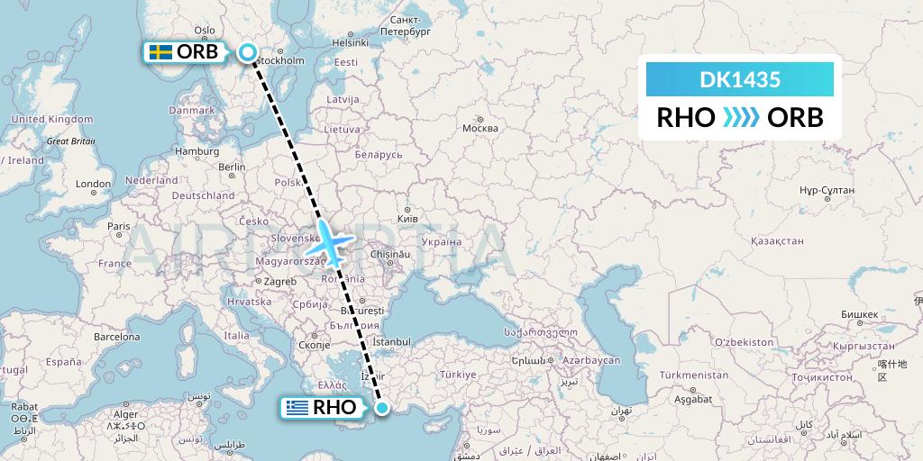 DK1435 Thomas Cook Airlines Scandinavia Flight Map: Rhodes to Orebro