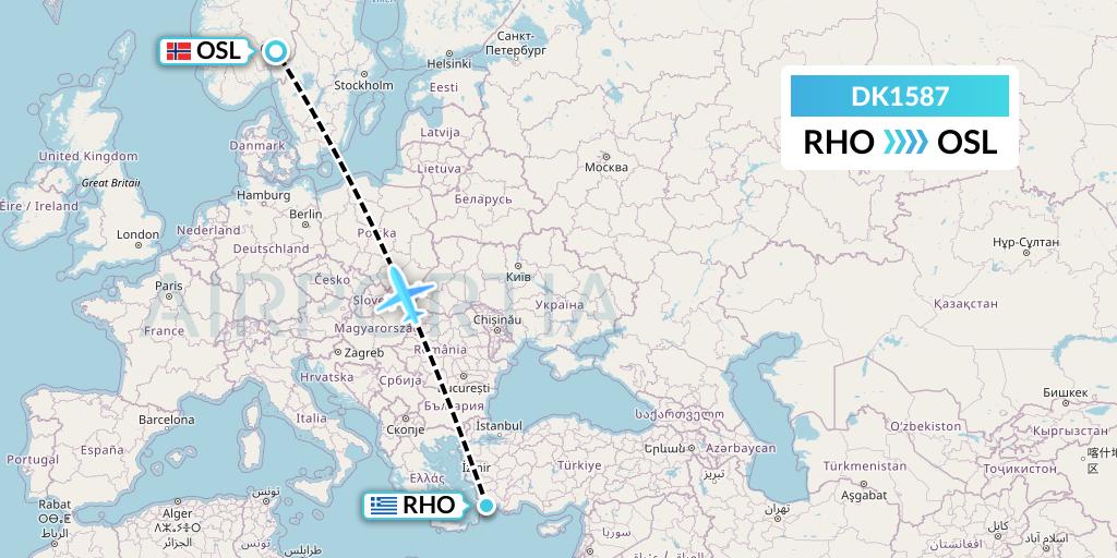 DK1587 Thomas Cook Airlines Scandinavia Flight Map: Rhodes to Oslo