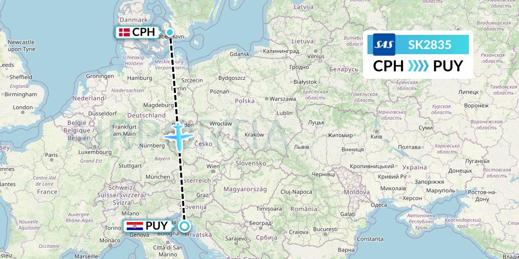 SK2835 SAS Flight Map: Copenhagen to Pula