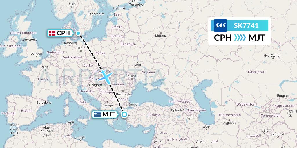 SK7741 SAS Flight Map: Copenhagen to Mytilene