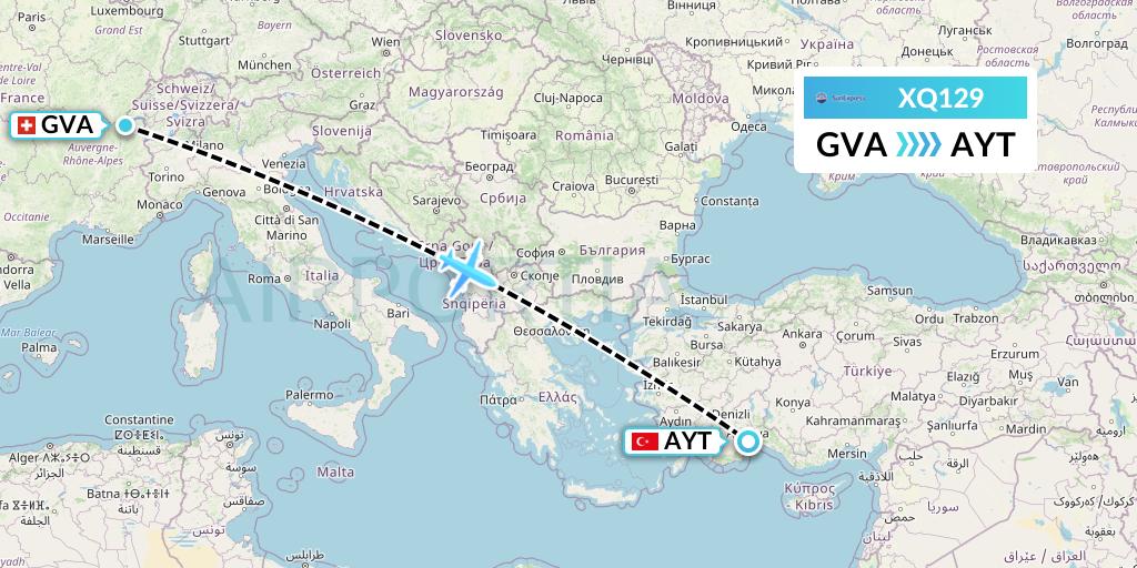 XQ129 SunExpress Flight Map: Geneva to Antalya
