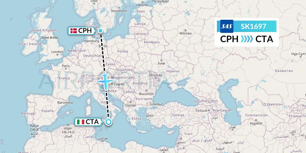 SK1697 SAS Flight Map: Copenhagen to Catania