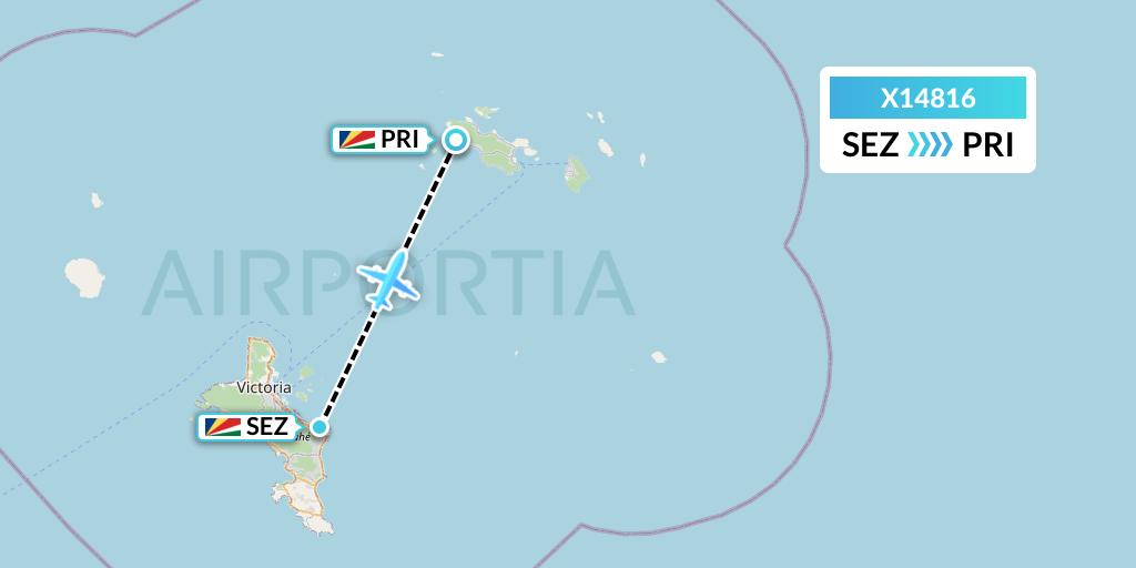 X14816 Nik Airways Flight Map: Victoria to Praslin Island