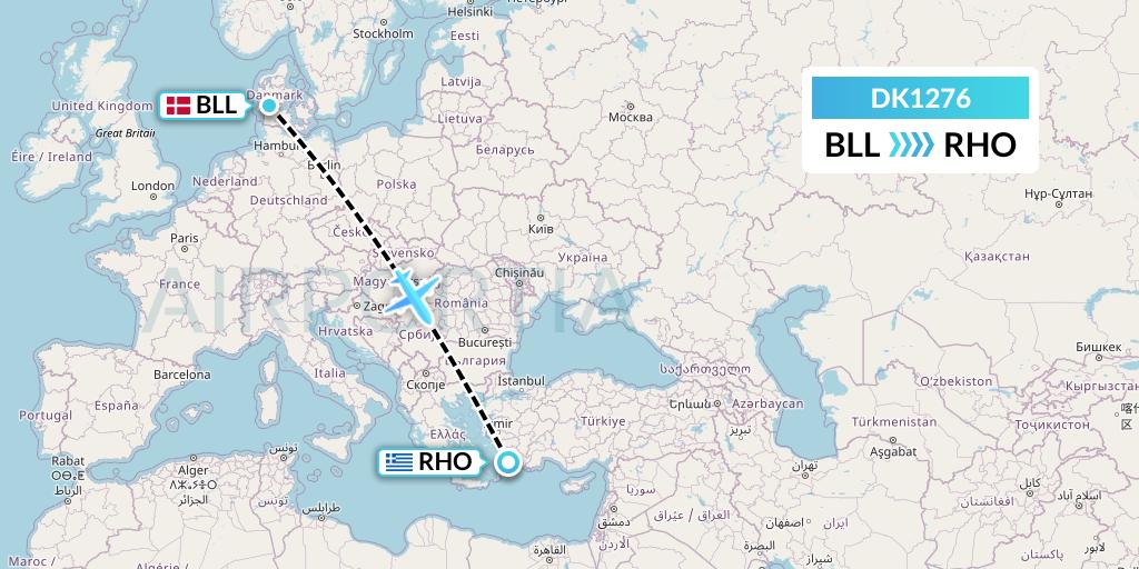 DK1276 Thomas Cook Airlines Scandinavia Flight Map: Billund to Rhodes