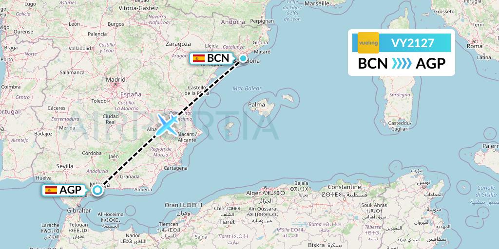 VY2127 Vueling Flight Map: Barcelona to Malaga