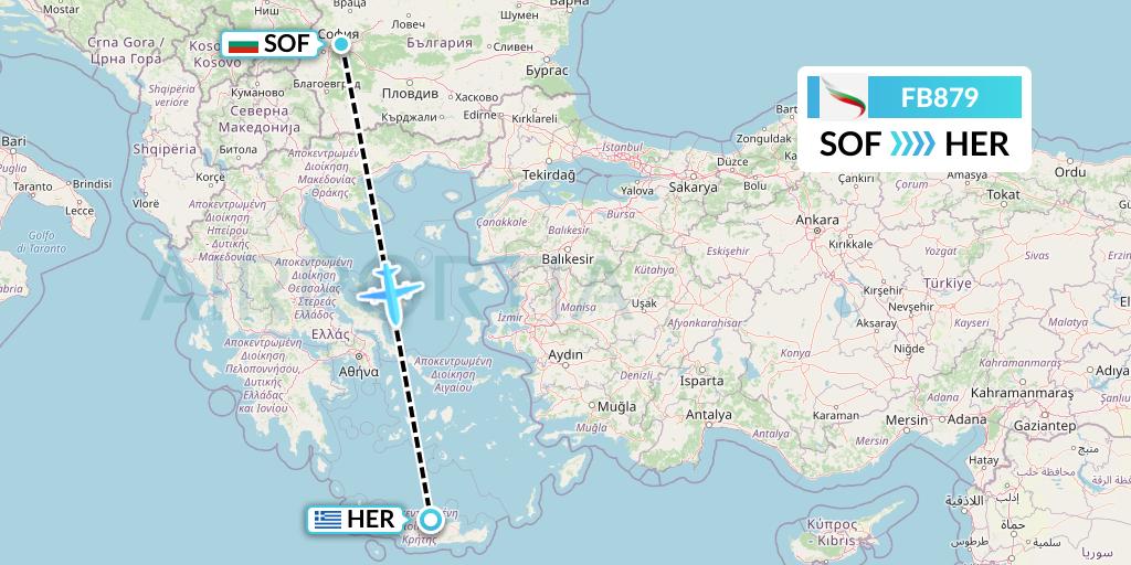 FB879 Bulgaria Air Flight Map: Sofia to Heraklion