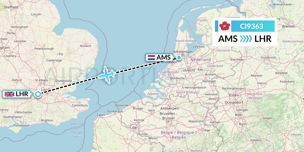 CI9363 China Airlines Flight Map: Amsterdam to London