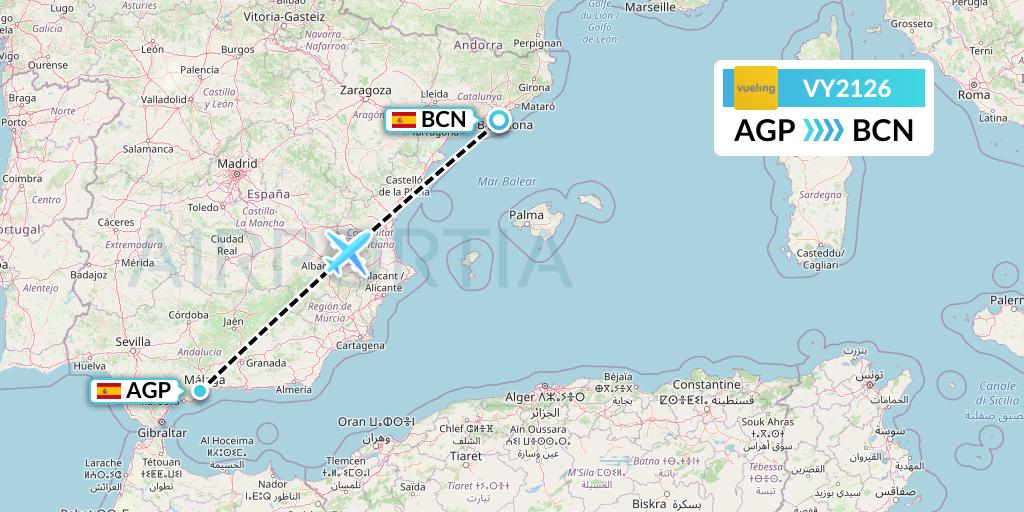 VY2126 Vueling Flight Map: Malaga to Barcelona