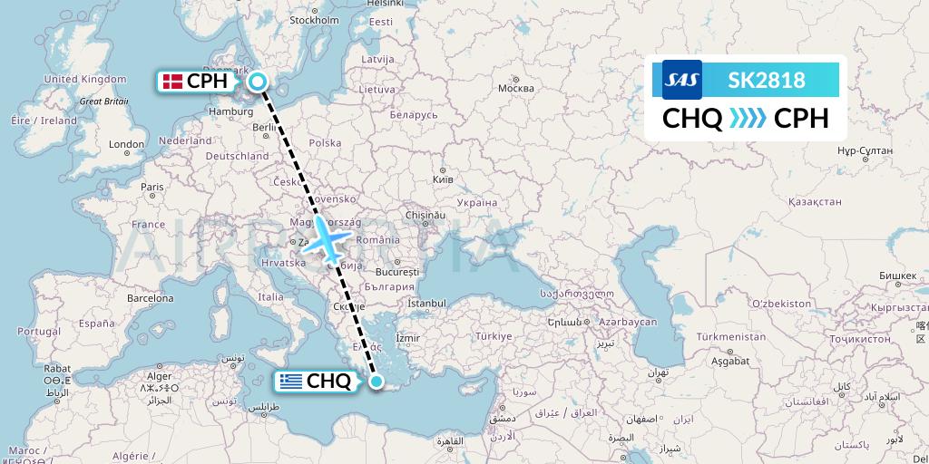 SK2818 SAS Flight Map: Chania to Copenhagen