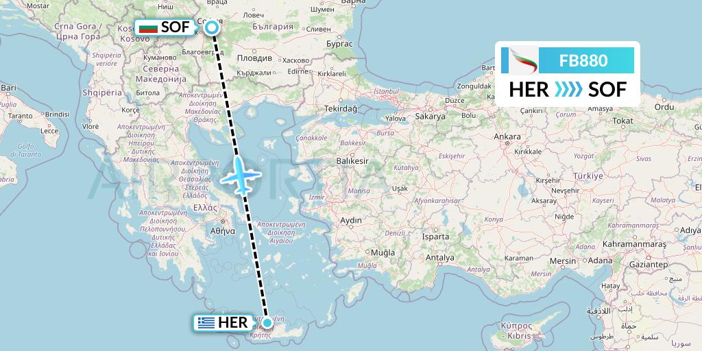 FB880 Bulgaria Air Flight Map: Heraklion to Sofia