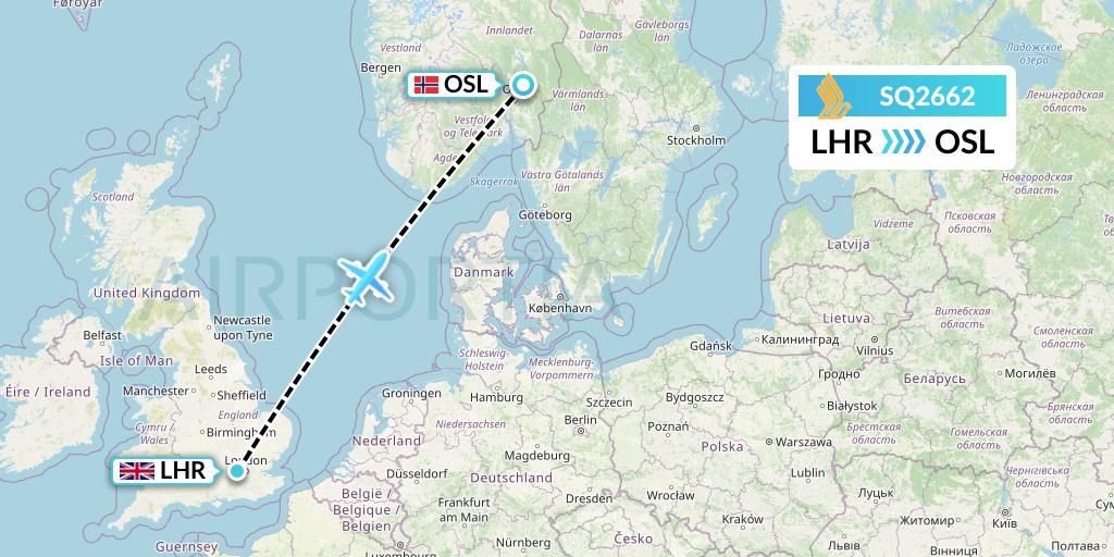 SQ2662 Singapore Airlines Flight Map: London to Oslo