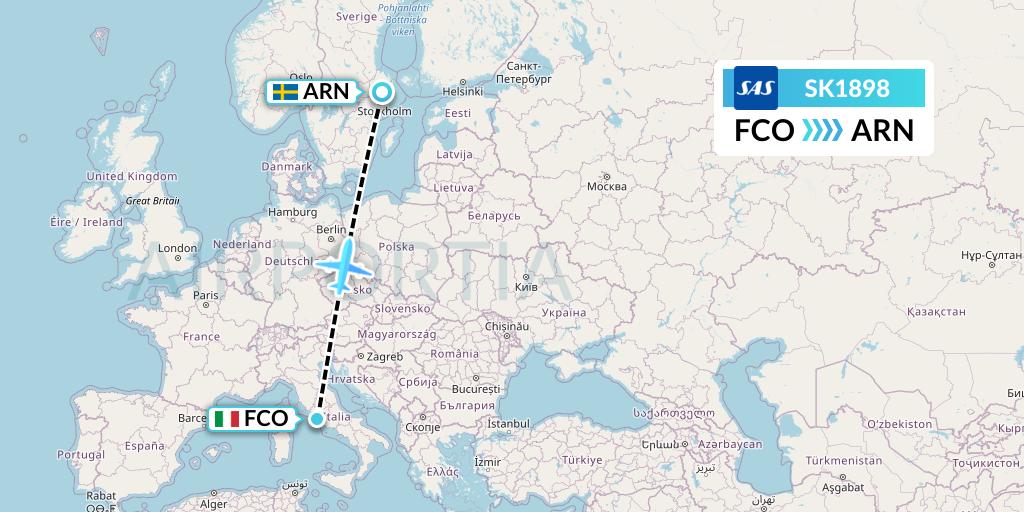 SK1898 SAS Flight Map: Rome to Stockholm