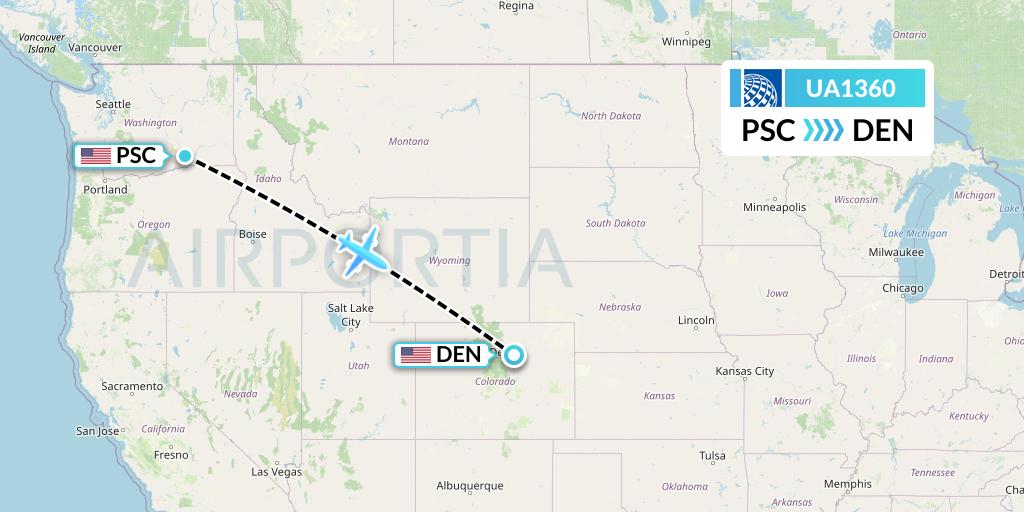 UA1360 United Airlines Flight Map: Pasco to Denver
