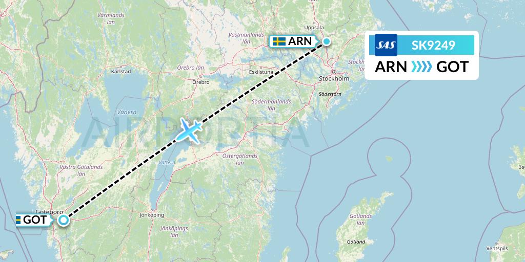 SK9249 SAS Flight Map: Stockholm to Gothenburg