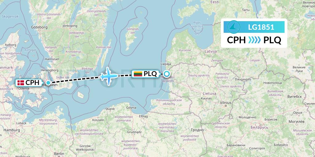 LG1851 Luxair Flight Map: Copenhagen to Palanga