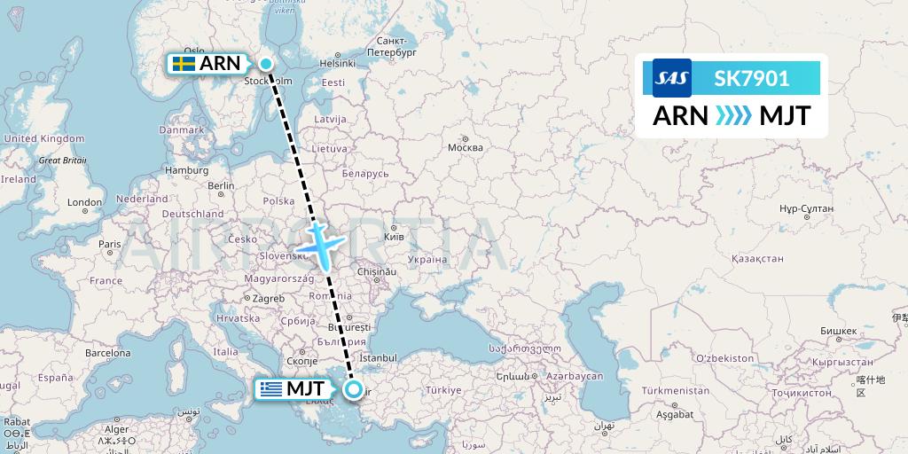 SK7901 SAS Flight Map: Stockholm to Mytilene