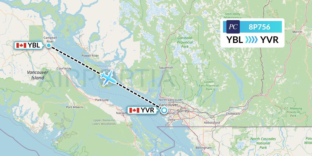 8P756 Pacific Coastal Airlines Flight Map: Campbell River to Vancouver