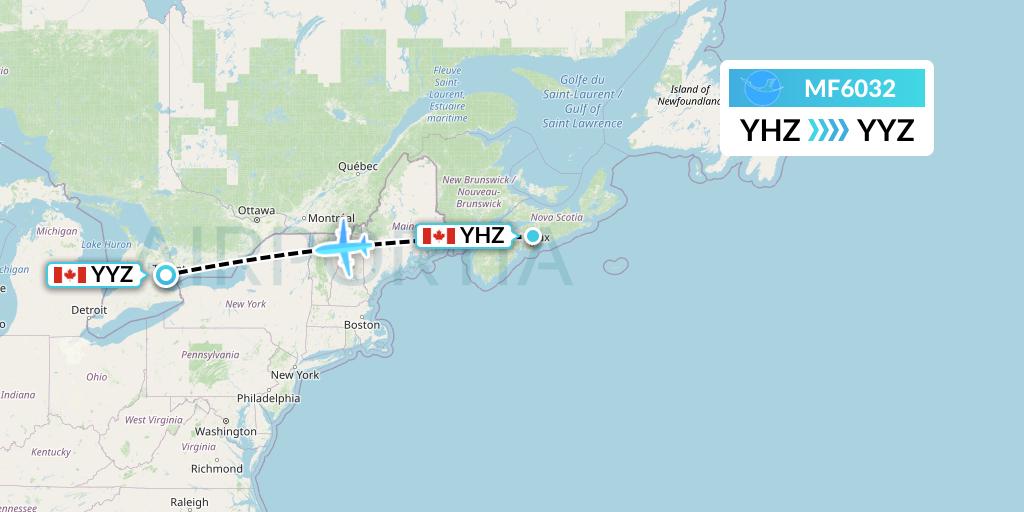 MF6032 Xiamen Airlines Flight Map: Halifax to Toronto