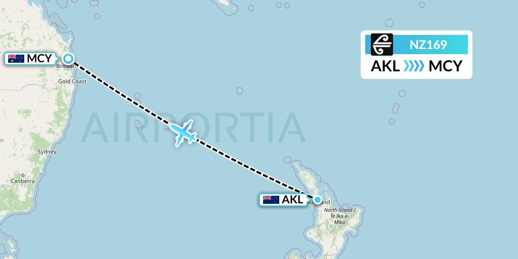 NZ169 Air New Zealand Flight Map: Auckland to Sunshine Coast