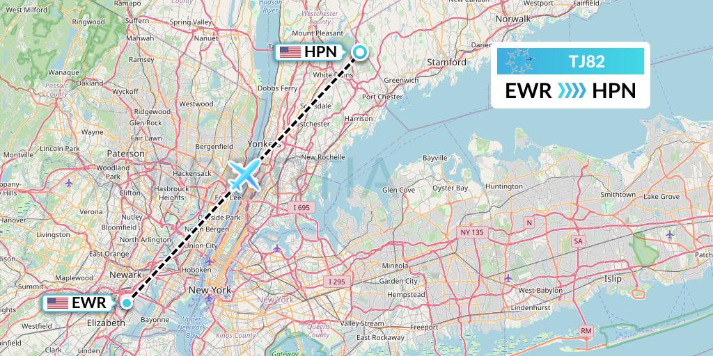 TJ82 Tradewind Aviation Flight Map: New York to White Plains