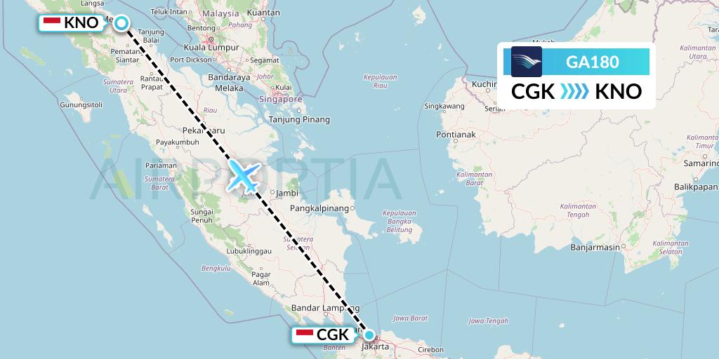 GA180 Garuda Indonesia Flight Map: Jakarta to Medan