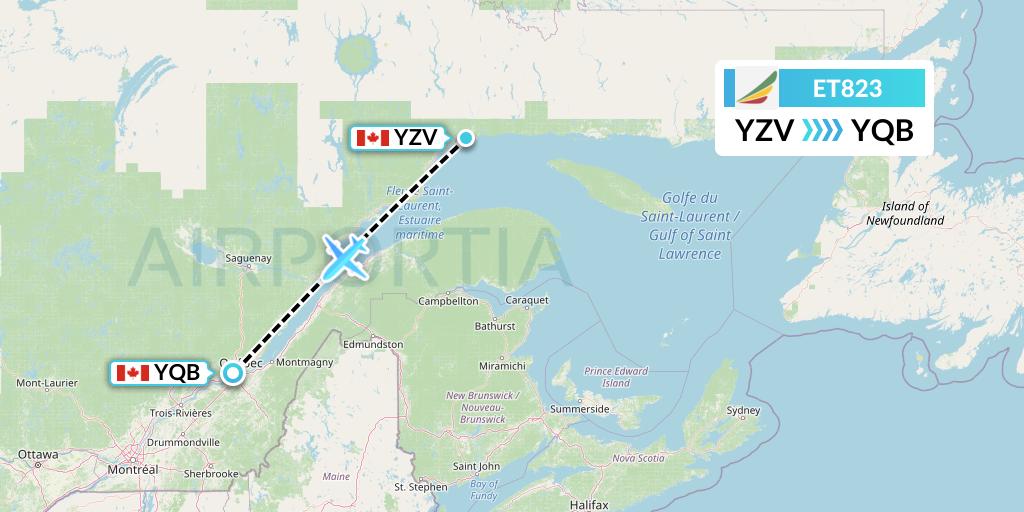 ET823 Ethiopian Airlines Flight Map: Sept-Iles to Quebec