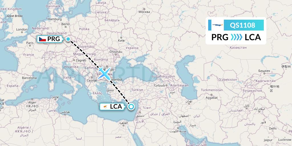QS1108 Smartwings Flight Map: Prague to Larnaca