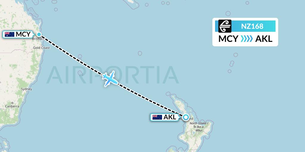 NZ168 Air New Zealand Flight Map: Sunshine Coast to Auckland