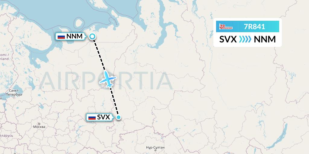 7R841 Rusline Flight Map: Yekaterinburg to Naryan-Mar
