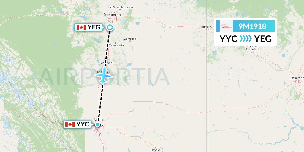 9M1918 Central Mountain Air Flight Map: Calgary to Edmonton