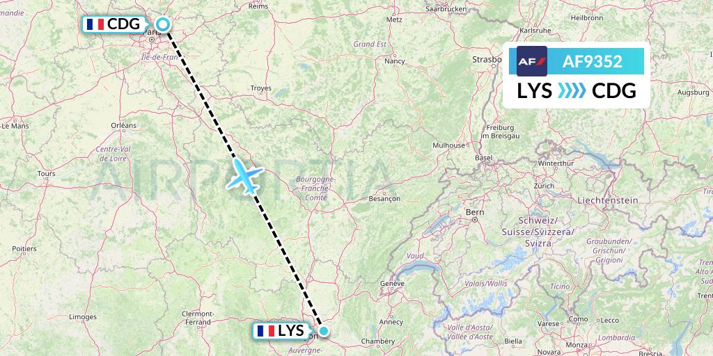 AF9352 Air France Flight Map: Lyon to Paris